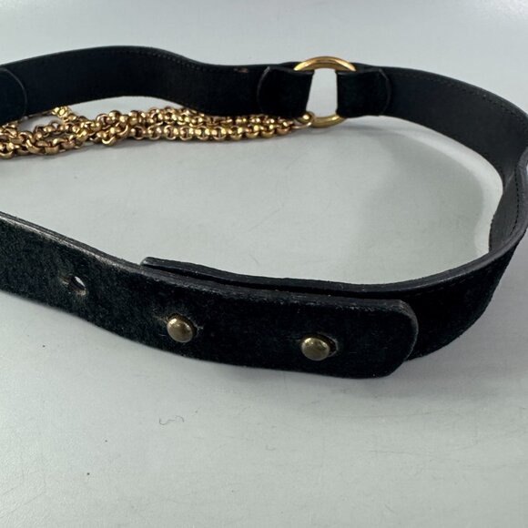 Patricia Green Details Genuine Black Leather & Gold Chains Belt, Women\'s Size M main image 11